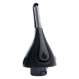 Dual-sided trimmer head for nose, ear, and brow trimmer, side view.