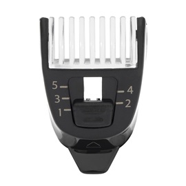 Adjustable 5-length comb (1-5mm) for nose, ear, and brow trimmer, front view.