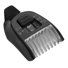 Adjustable 5-length comb (1-5mm) for nose, ear, and brow trimmer, side view.