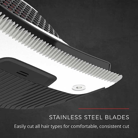 Stainless Steel Blades Easily cut all hair types for comfortable, consistent cut