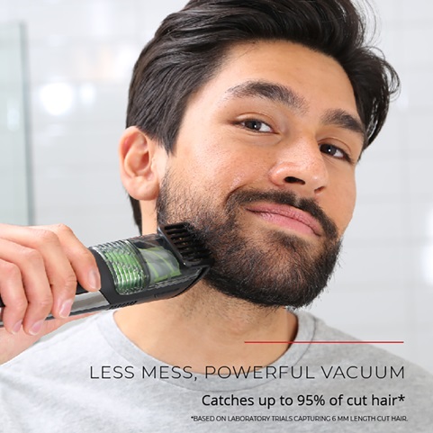 Less mess powerful vacuum. Catches up to 95 percent of cut hair. Based on laboratory trials capturing 6 millimeter length cut hair