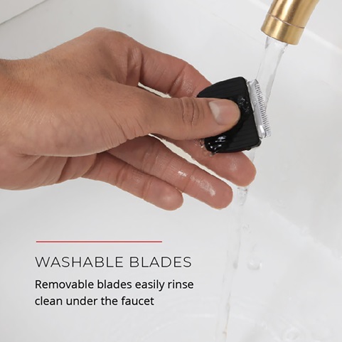 Washable blades. Removable blades easily rinse clean under the faucet