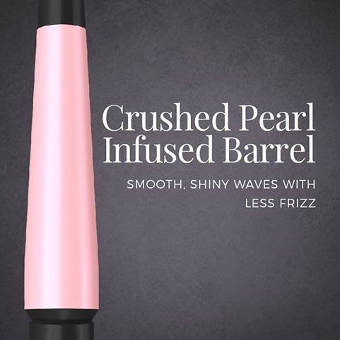 Crushed pearl infused barrel. Smooth, shiny waves with less frizz