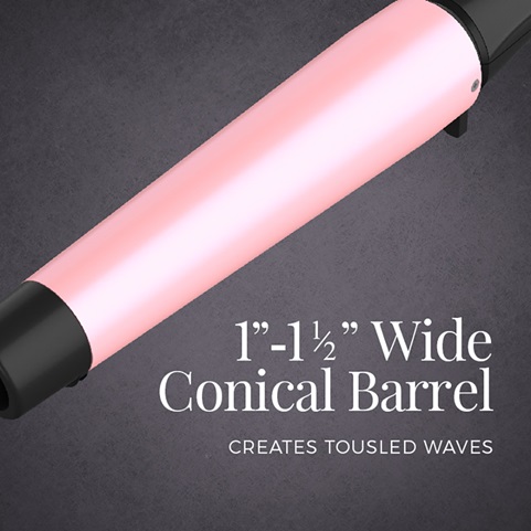 1 inch to 1 and a half inch wide conical barrel creates tousled waves