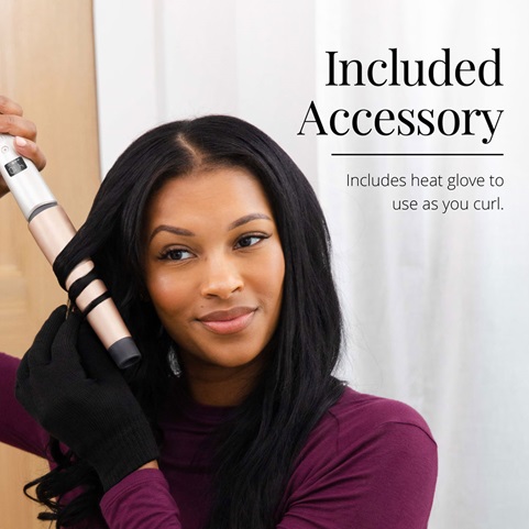 Curling wand comes with a heat glove to wear as you curl.
