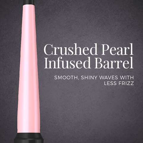 Crushed pearl infused barrel. Smooth, shiny waves with less frizz