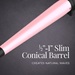 one half inch to one inch slim conical barrel. Creates natural waves