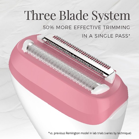 Three Blade System. 50 percent more effective trimming in a single pass* vs previous Remington model in lab trials. varies by technique