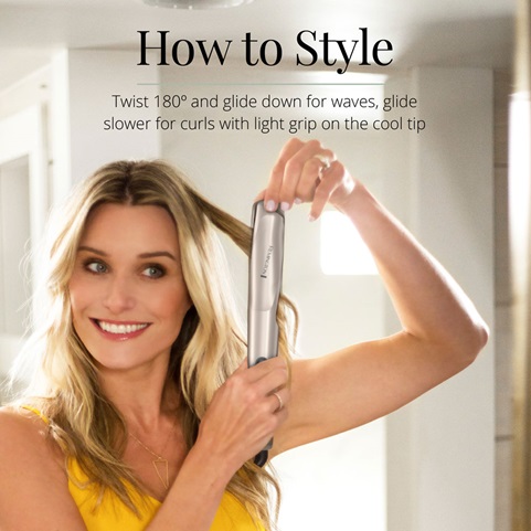 How to Style. Twist 180 degrees and glide down for waves, glide slower for curls with light grip on the cool tip.