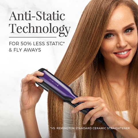 Anti-Static technology. For 50 percent less static and fly aways. vs Remington standard ceramic straightener 