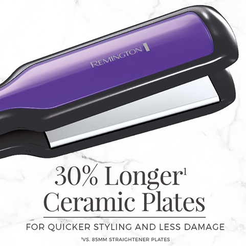 30 percent longer ceramic plates. For quicker styling and less damage. vs standard 85 millimeter straightener plates