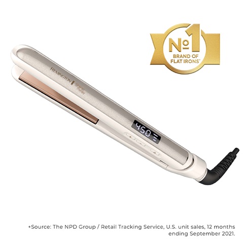 REMINGTON® SHINE THERAPY™ Argan Oil & Keratin Infused 1-Inch Straightener/Flat Iron. Number 1 Brand of Flat Irons according to The NPD Group / Retail Tracking Service, U.S. unit sales, 12 months ending September 2021.