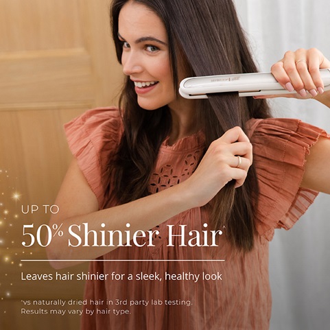 Up to 50% shinier hair vs naturally dried hair in 3rd party lab testing. Results may vary by hair type. Leaves hair shinier for a sleek, healthy look.
