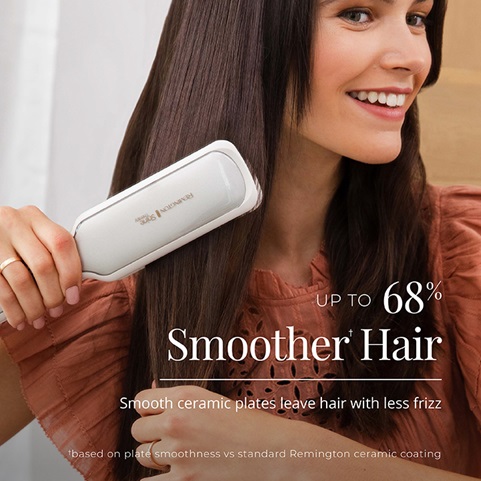 UP to 68% smoother hair. Smooth ceramic plates leave hair with less frizz, based on plate smoothness vs standard Remington ceramic coating.