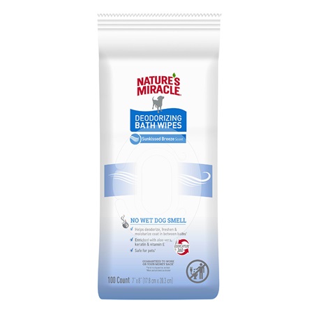 Natures Miracle Deodorizing Bath Wipes for Dogs Clean Breeze Scent - 25 Count