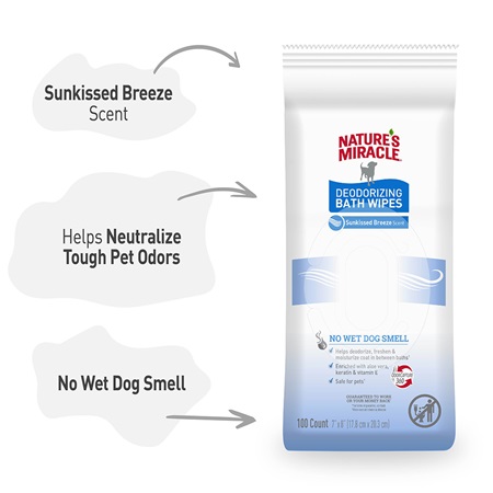 Deodorizing Bath Wipes For Dogs, Neutralize Tough Pet Odors Between Baths,  Sunkissed Breeze Scent With No Wet Dog Smell
