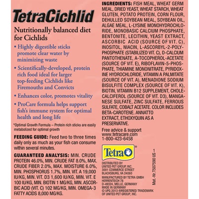 TetraCichlid Floating Cichlid Sticks 5.65 Ounces, Nutritionally Balanced  Diet