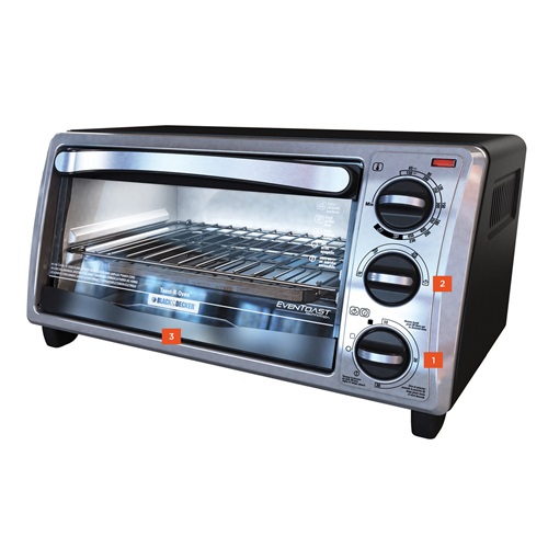 BLACK+DECKER 4-Slice Convection Oven, Stainless Steel, Curved Interior fits  a 9 inch Pizza, TO1313SBD