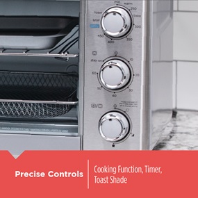 Precise controls including Cooking Function, Timer, and Toast Shade.