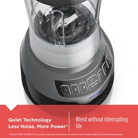 Quiet Technology Less Noise, More Power* Blend without interrupting life. *than BLACK and Decker BL2010BPA (1) less noise based on High Speed assessing decibel value and loudness value at standard voltage; (2) more power based on peak power.