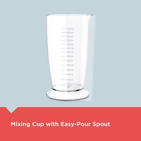 Mixing cup with easy-pour spout.