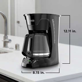Coffeemaker is 12.11 inches tall by 8.15 inches wide - CM1110B