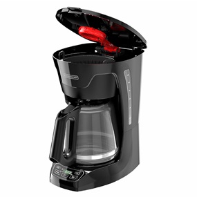 Front-angle view of coffeemaker with lid open to show Vortex feature - CM1110B