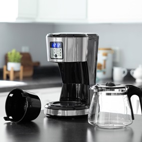 12-Cup Programmable Coffeemaker includes a Duralife glass carafe and washable brew basket, Stainless Steel - CM1331S