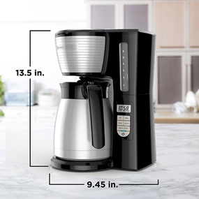 12-Cup Thermal Programmable Coffeemaker is 13.5 inches high by 9.45 inches wide - CM2045B.