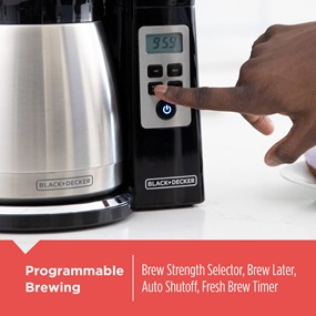 Programmable brewing. Brew strenth selector, brew later, auto shutoff, fresh brew timer.
