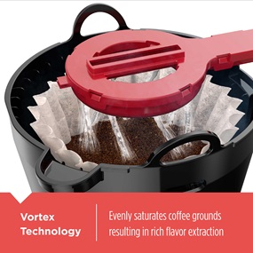 Vortex Technology - Evenly saturates coffee grounds resulting in rich flavor extraction
