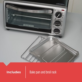 Includes bake pan and broil rack