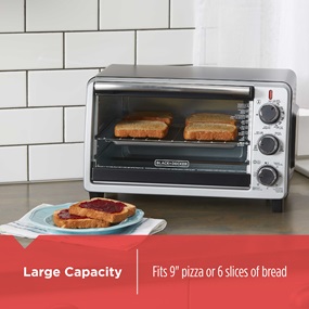 Large capacity fits 9 inch pizza or 6 slices of bread