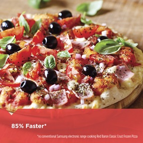 85% faster vs. conventional Samsung electronic range cooking Red Baron Classic Crust Frozen Pizza