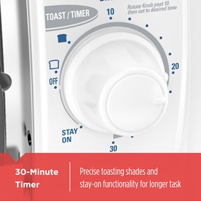 30 minute timer, precise toast shades and stay-on functionality tro420