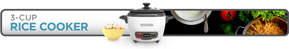 BLACK+DECKER Rice Cooker 3 Cups Cooked (1.5 Cups Uncooked) with Steaming  Basket, Removable Non-Stick Bowl, White