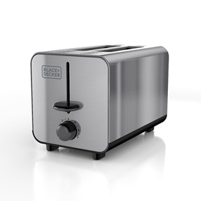 Side-angle view of 2-slice toaster.