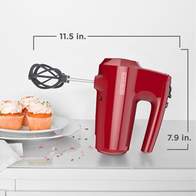 5-Speed Hand Mixer is 7.9 inches long and 11.5 inches high with beaters attached.