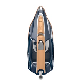 Overhead view of the Elite Pro Series Steam Iron in navy blue.