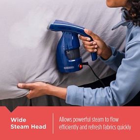 Wide steam head allows powerful steam to flow efficiently and refresh fabrics quickly.