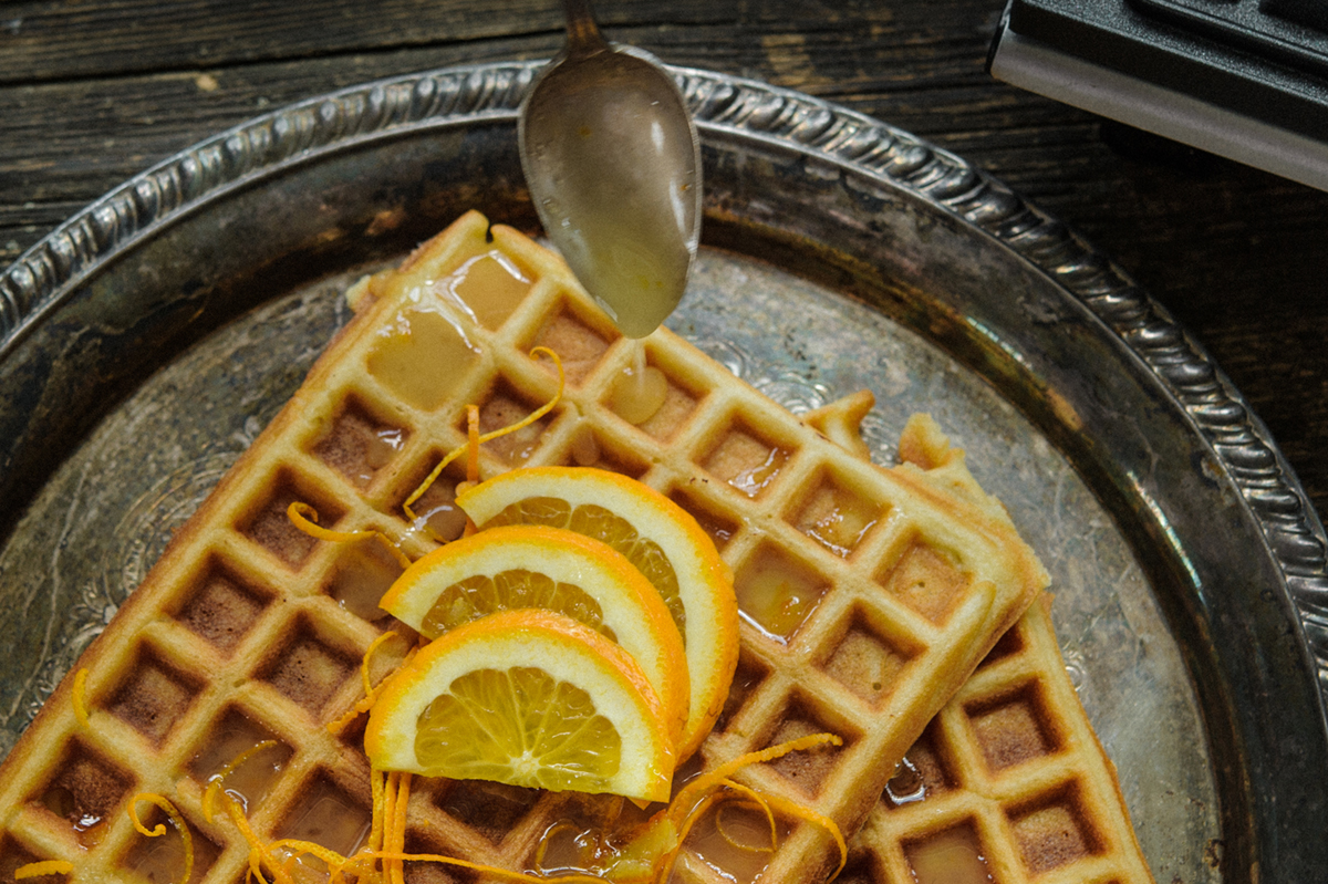 George Foreman® gluten free almond waffles with orange glaze