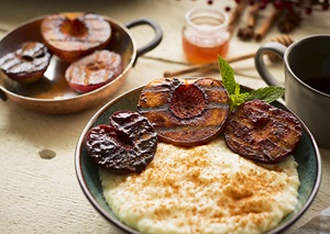 Grilled Stone Fruit with Rice Pudding