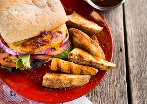Turkey burger with grilled fries.