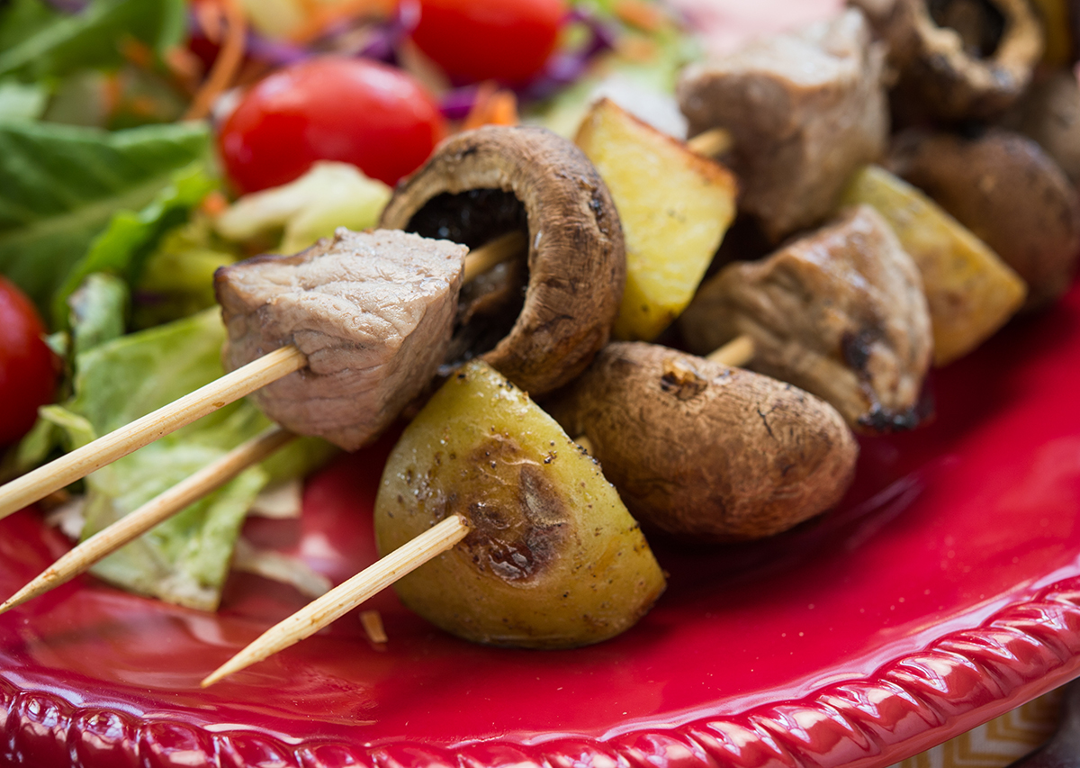 Steak and Mushroom Kabobs with New Potatoes