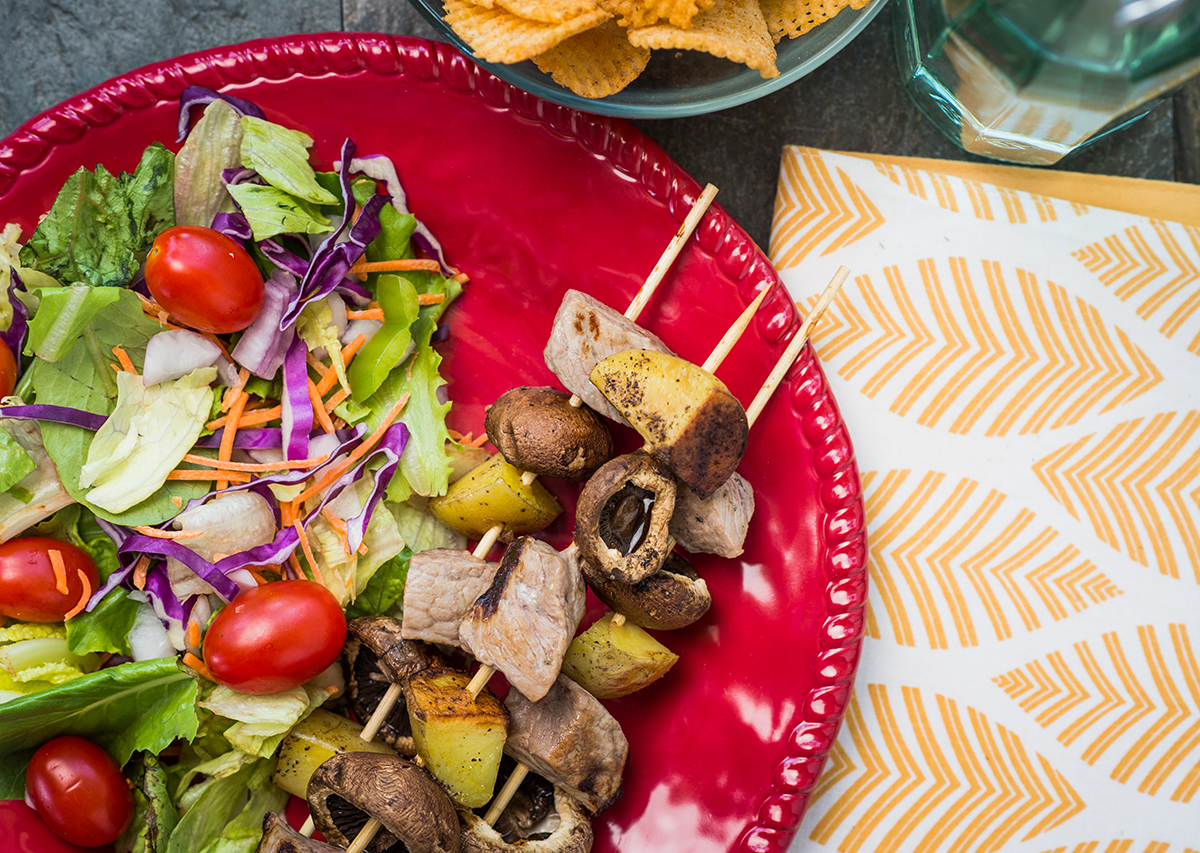 Steak and Mushroom Kabobs with New Potatoes