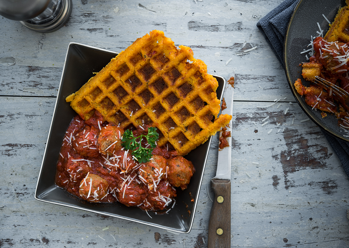 Whipped Goat Cheese and Polenta Waffles