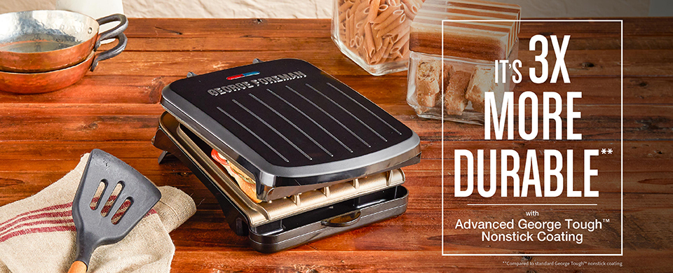 2-Serving Classic Plate Electric Indoor Grill And Panini Press is now 3X more durable. Black with bronze plates - GRS040BZ