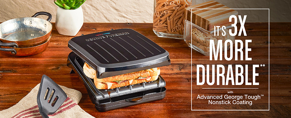 2-Serving Classic Plate Electric Indoor Grill and Panini Press, Black, GRS040B - It's 3X More Durable