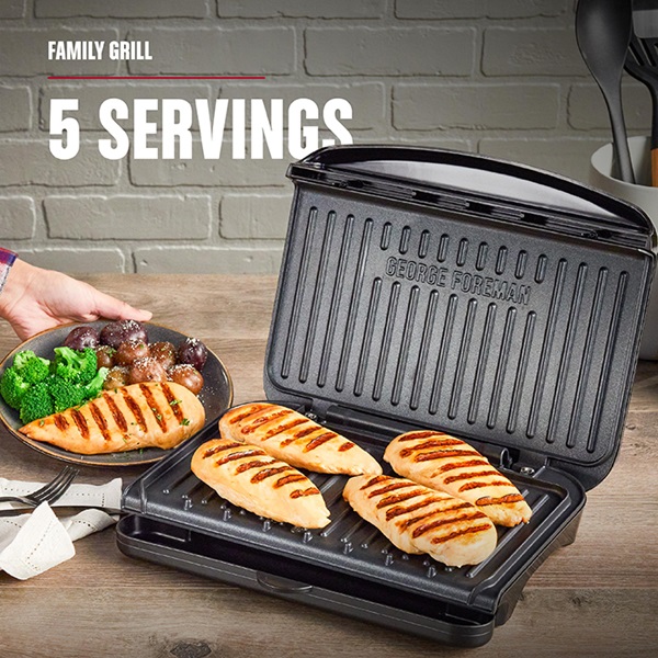 5-Serving Classic Plate Electric Indoor Grill and Panini Press - Black