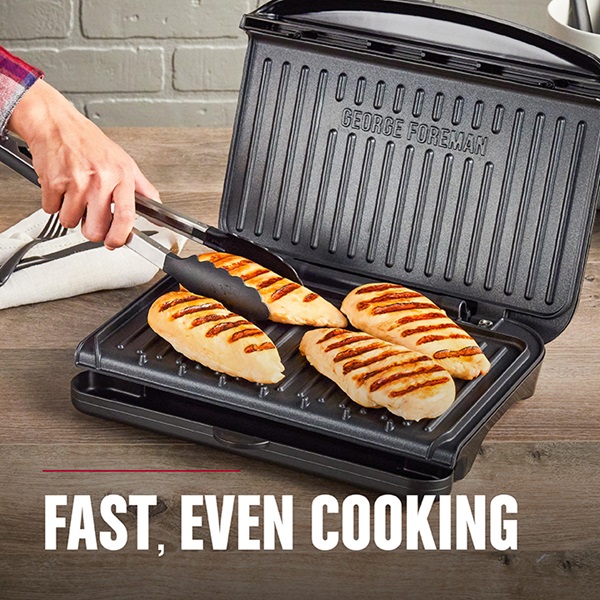 Fast, even cooking with the 5-Serving Classic Plate Electric Indoor Grill and Panini Press, Black - GRS075B